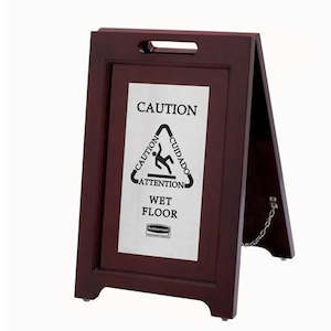 Safety Signage: Rubbermaid Executive Wooden Caution Sign, Black/Silver