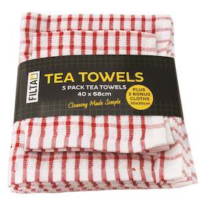 Early Childhood Education: FILTA Cotton Tea Towels and Dish Cloths Pack (Red, Black, Green, or Blue) - Bulk Buy (6 Packs)