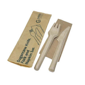Food Service 1: GREEN CHOICE Sugarcane Cutlery Set - Knife Fork & Napkin - 500pcs