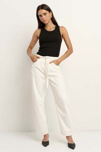 Campus Tie Waist Barrel Jeans - Ecru
