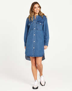 Sass Womens: Nya Long Denim Shacket - Blue
