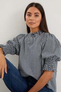 Ivy And Jack Womens: Affection High Neck Top - Navy Gingham