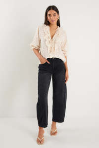 Ivy And Jack Womens: Garnish Polka Dot Front Frill Top - Cream/Black