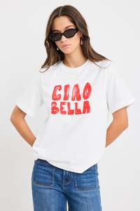 Among The Brave Womens: Paradiso Boxy Tee - Ciao Print/Ivory