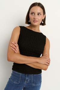 Among The Brave Womens: Untamed Sleeveless Boatneck Top - Black Lace