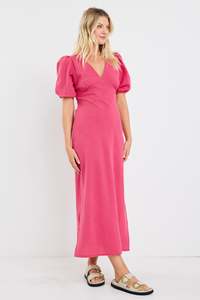 Amora Ditsy Gingham Midi Dress - Raspberry