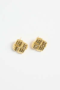 Square Weave Gold Stud Earrings