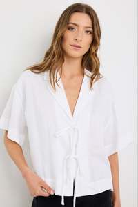 Stories Be Told: Fasting Linen Tie Front Top - Ivory Linen