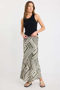 Stories Be Told: Departure Maze Print Tie Skirt - Khaki