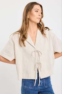 Fasting Linen Tie Front Top - Natural