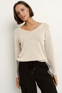 Afternoon Relaxed V Neck Knit Jumper - Natural