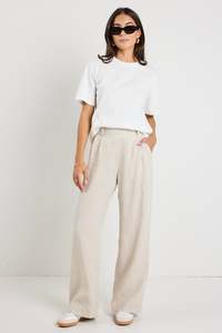 By Rosa: Bestow Linen Elastic Waist Pants - Natural