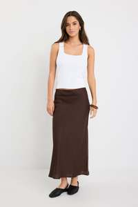 Bliss Linen Bias Midi Skirt - Dark Chocolate
