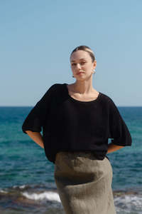 Sunrise S/S Crochet Knit Top - Black