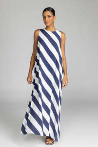 Finally Here Dress - Navy/White Diagonal Stripe
