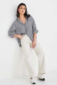 Stories Be Told: You Got This Stripe Poplin Oversized Shirt - Black