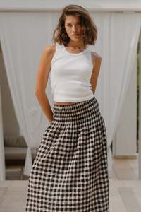 Ivy And Jack Womens: Cheerful Shirred Waist Maxi Skirt - Black Gingham