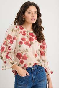 Ivy And Jack Womens: Candid Crew Neck Top - Cream/Red Rose