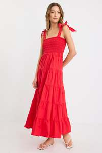 Isabella Cotton Poplin Strappy Maxi Dress - Cherry Red
