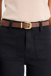 Leather Belt- Dark Brown/Gold