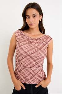 Stories Be Told: Quartette Mesh Top - Blush Check