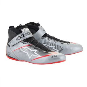Boots: Alpinestars 1 Z v3 Boots Dark Silver Black Red