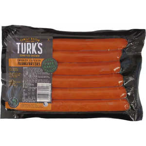 Sausages Smallgoods: Turk's Free Range Chicken Frankfurters (6 pack)
