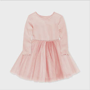 Long Sleeve Ribbed Tulle Dress  Soft Rose