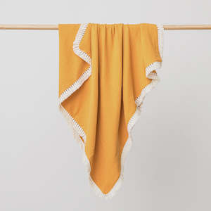 Organic Muslin Blanket with Tassels Saffron