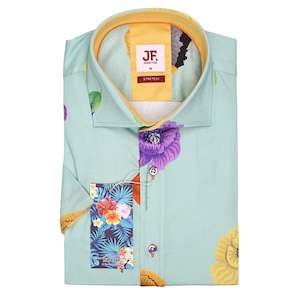 Mens Shirts: Short Sleeve Print Shirt - Mint Floral