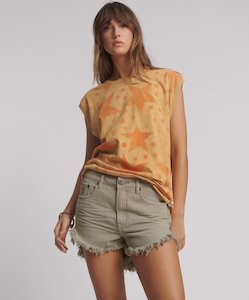 Mid Waist Outlaws Denim Shorts - Faded Khaki