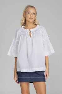 Thea Top - White With Black Stitching