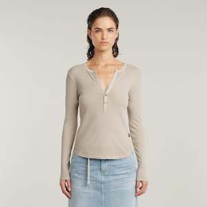 Womens Tops: Deep V Slim L/S Top - Dark Brick Gold