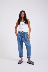 Outcasts Low Waist Drop Crotch Harem Denim Jeans - Bright Blue