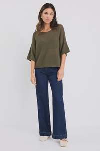 Womens Tops: Sunrise String SS Crochet Knit Top - Khaki