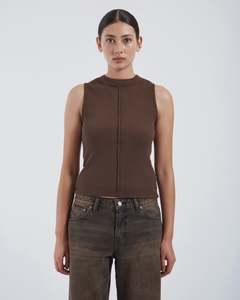 Womens Tops: Deia Waffle Top - Chocolate