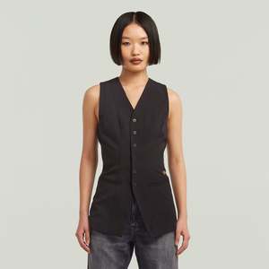 Womens Tops: Waistcoat Top - Dark Black