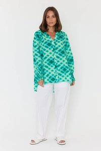 Meeka Blouse - Emerald Blue Cross Hatch