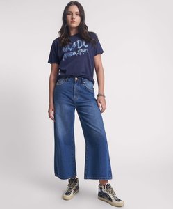 Love Machines Super Wide Leg Cropped Jeans - Deep Pacifica