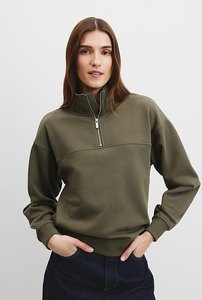 Womens: Australian Cotton Logo Neck Zip Sweat - Kelp