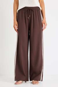 Womens Pants: Townie Chocolate Stripe Side Tape Wide Leg Pants