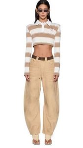 Womens Tops: Academy LS Polo Shirt - Tan Stripe