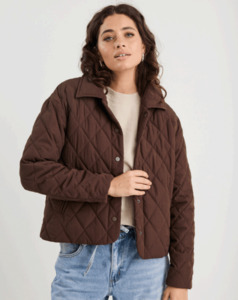 Absolute Collared Quilted Puffer Jacket in Chocolate