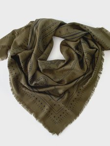 Accessories: DH x Ellie Compton The Yorke Wool Silk Scarf - Olive Green & Black