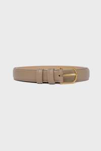 Accessories: Luna Taupe Leather Matte Gold Buckle Belt