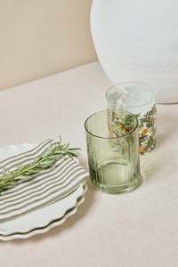 Homewares: Olive Green Ribbed Set 2 Tumblers