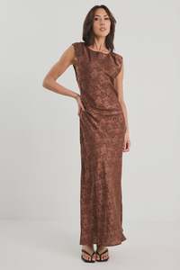 Fruition Mocha Jacquard Satin Bias Maxi Dress - Mocha Jacquard