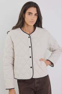 Apex Bone Collarless Quilted Contrast Piping Puffer Jacket