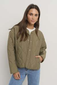 Apex Olive Collarless Puffer Jacket
