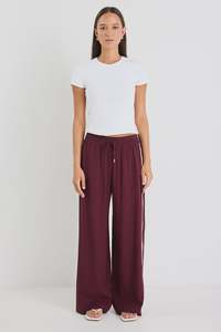 Womens Pants: Townie Burgundy Side Stripe Elastic Waist Pants - Burgundy